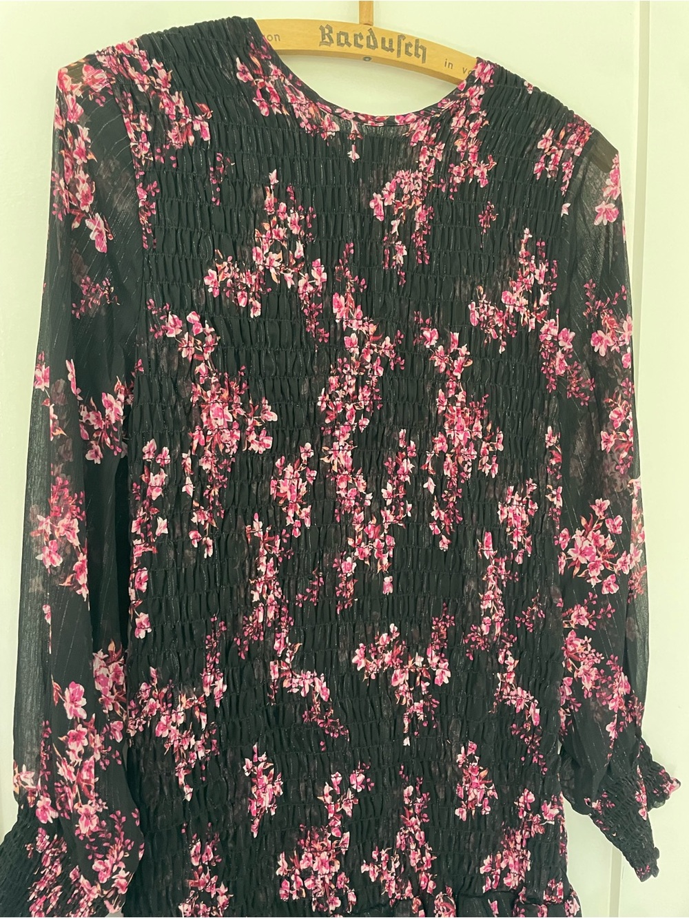MISA Los Angeles Roisin Dress Berry Floral Metallic Smocked Mini Size L - Picture 6 of 7